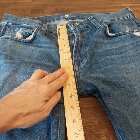 7 For All Mankind Jeans Mens 33x28 Paxtyn Blue Distressed Raw Hem Made in USA - Picture 8 of 12